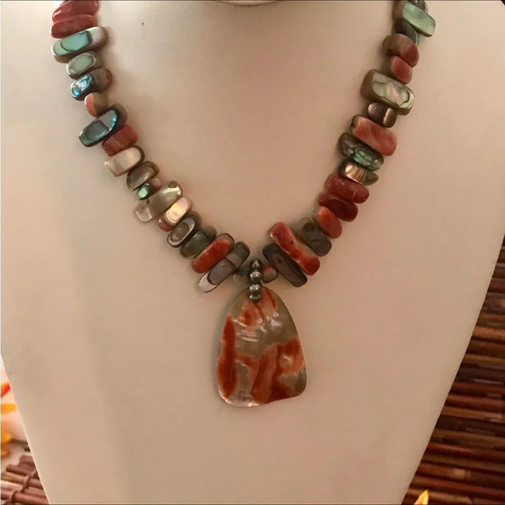 Silpada Sterling Silver Orange Shell Pendant Necklace HTF - Picture 4 of 8